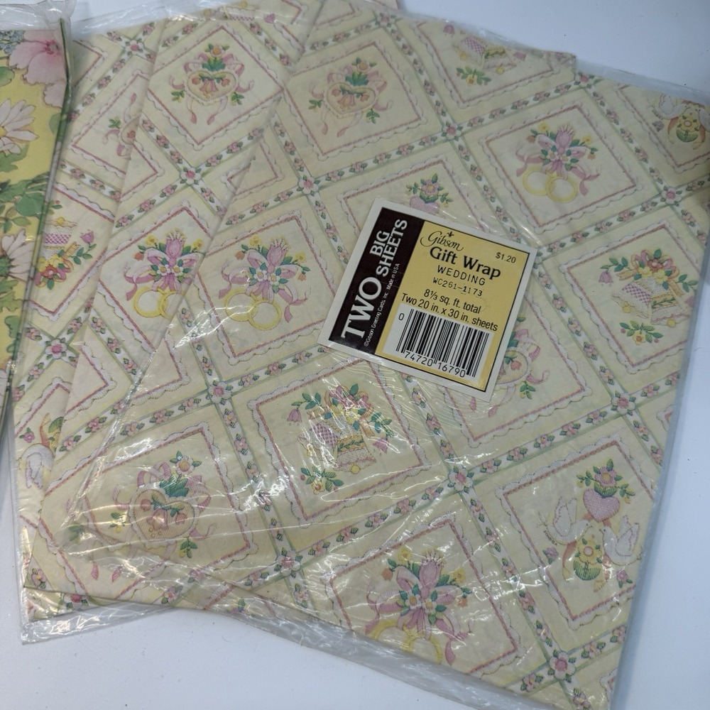 Gibson Gift Wrap‎ 6 Packs Yellow Lilly Flowers Floral Easter Baby Shower New VTG - Picture 4 of 9